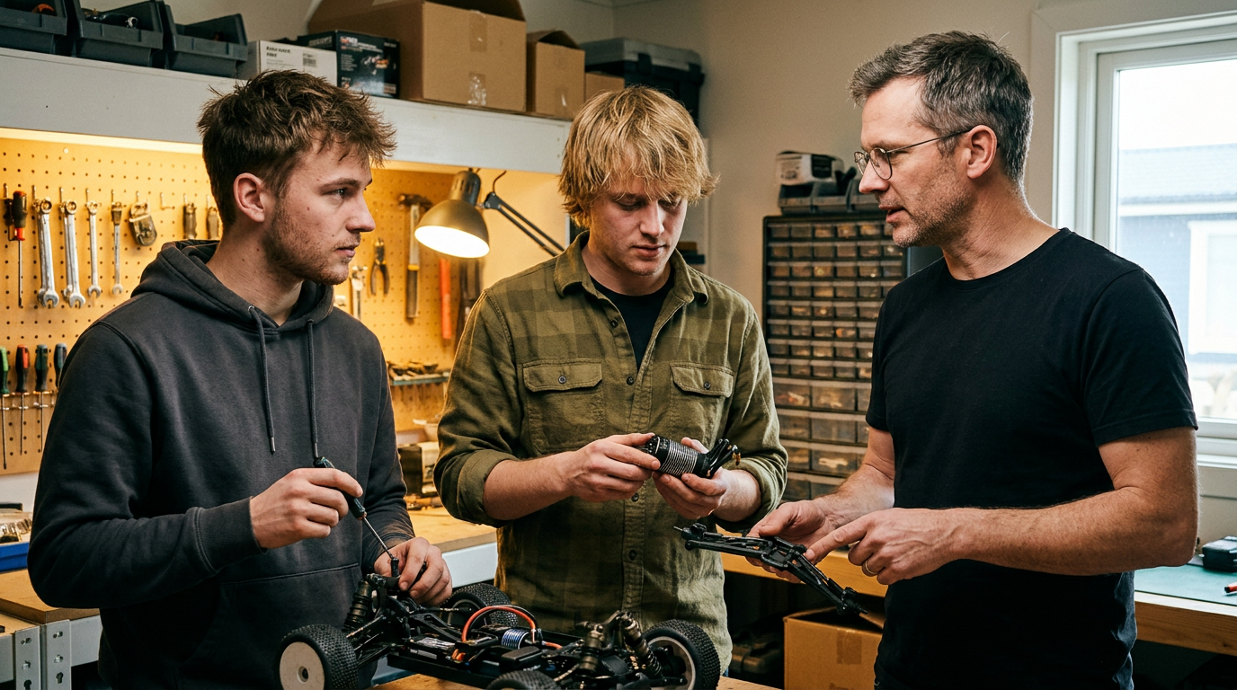 Atelier RCLAB, l'équipe au travail sur des voitures RC
